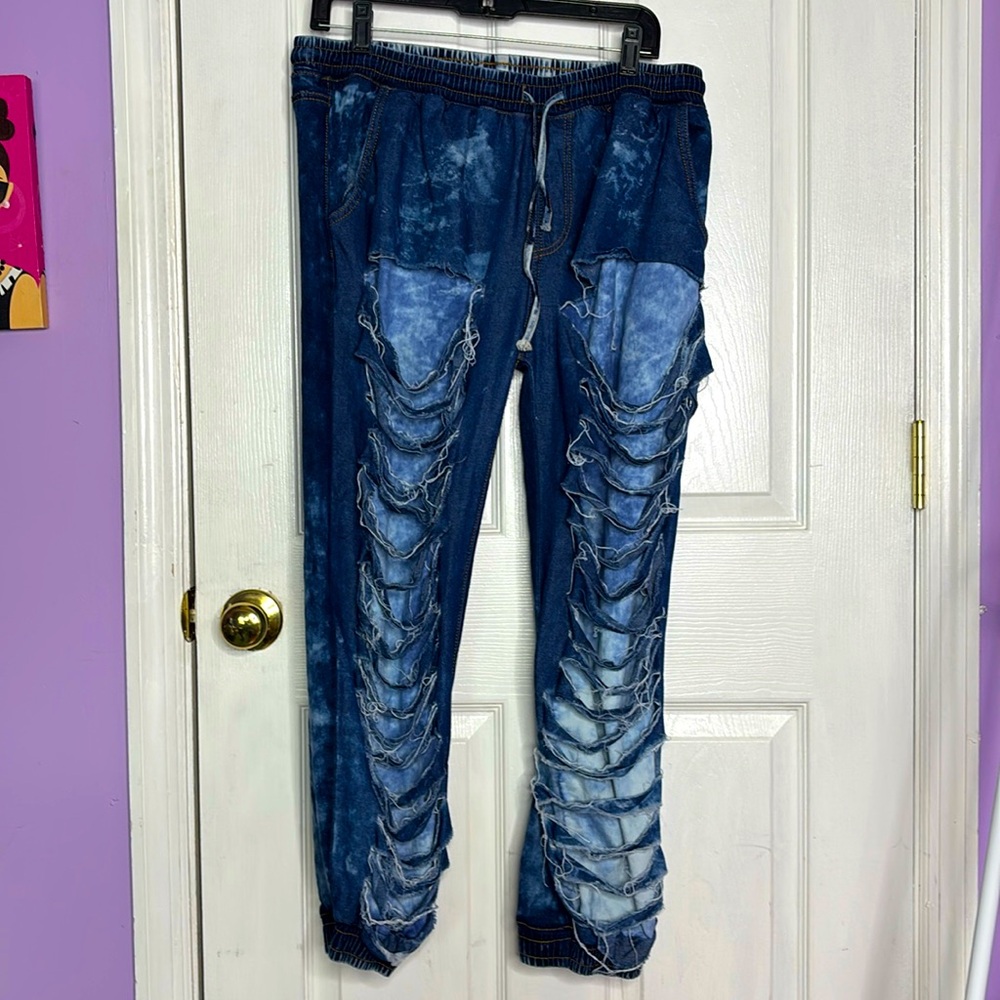 Distressed Denim Joggers (2XL)